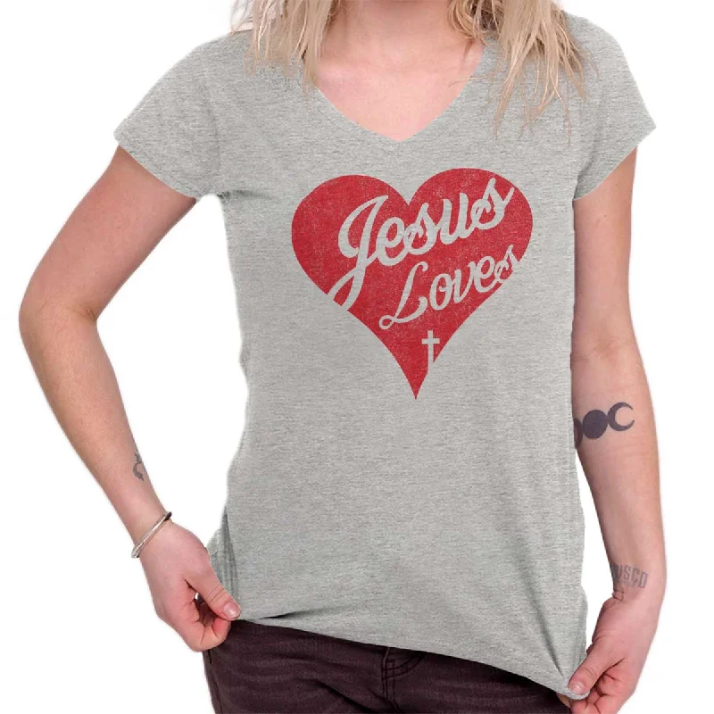 Jesus Loves Junior Fit V-Neck T-Shirt