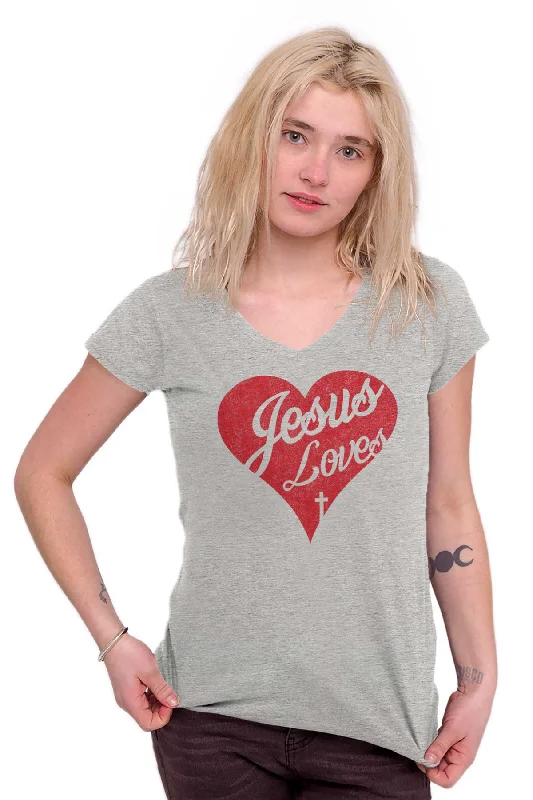 Jesus Loves Junior Fit V-Neck T-Shirt