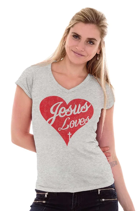 Jesus Loves Junior Fit V-Neck T-Shirt