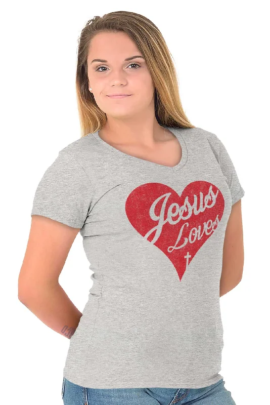 Jesus Loves Junior Fit V-Neck T-Shirt