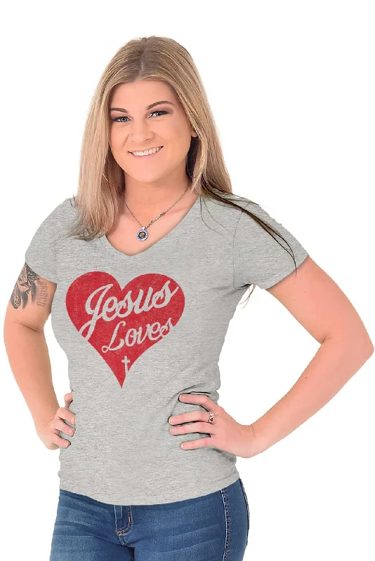 Jesus Loves Junior Fit V-Neck T-Shirt