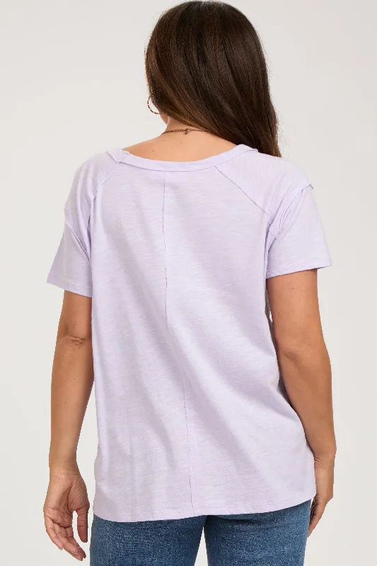 Lavender Raw Hem Maternity Short Sleeve Top