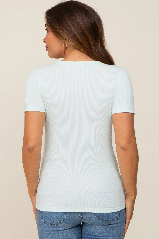 Mint Ribbed V-Neck Maternity Top