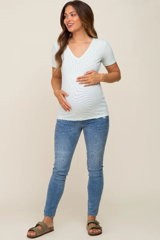 Mint Ribbed V-Neck Maternity Top