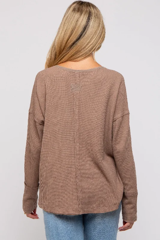 Mocha Waffle Knit Maternity Henley Top