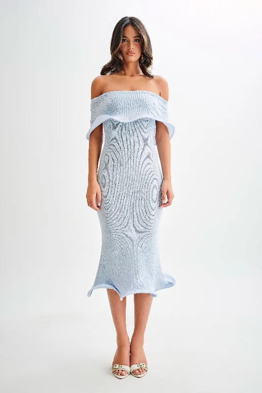 Molly Off Shoulder Knit Midi Dress - Sky Blue