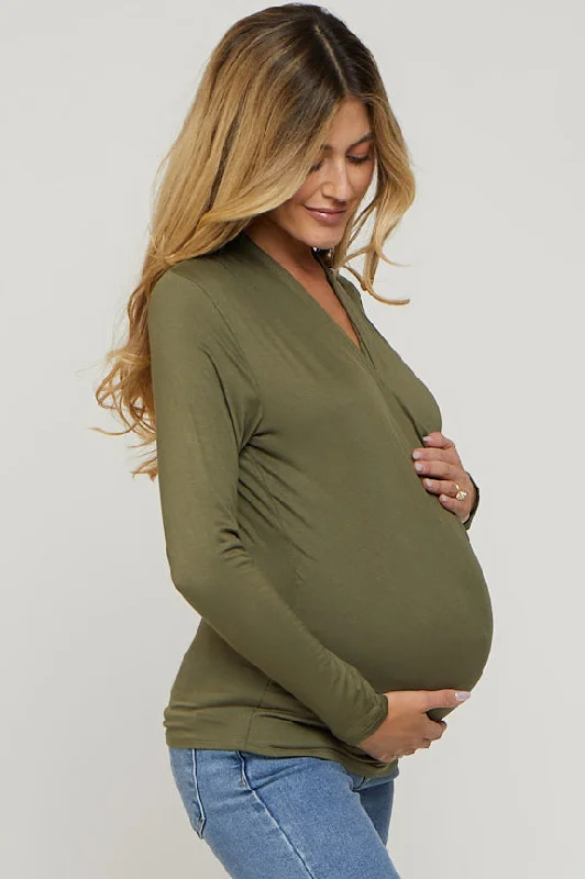 Olive Long Sleeve Wrap Maternity Nursing Top