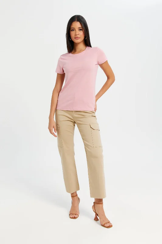 Women Pink Basic T-Shirt