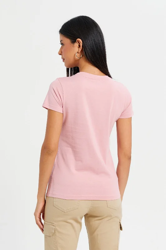 Women Pink Basic T-Shirt