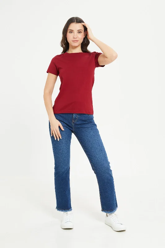 Women Red Basic T-Shirt