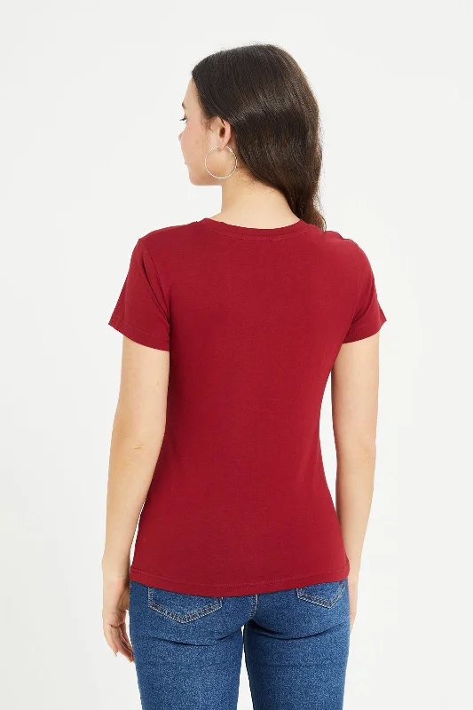 Women Red Basic T-Shirt