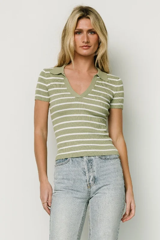 Ryan Ribbed Knit Top | Olive Stripe