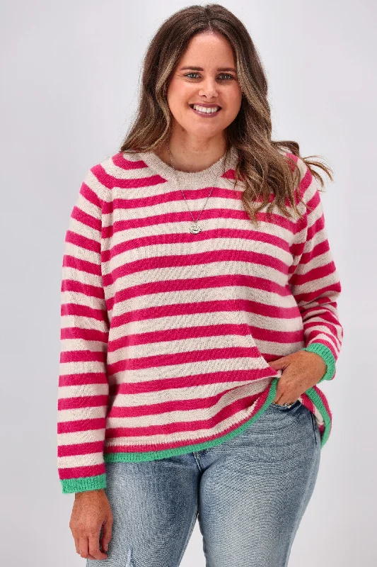 Shine On Label Georgie Striped Colour Pop Jumper Pink Oatmeal Stripe