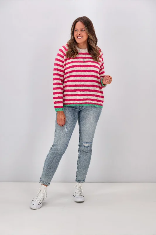 Shine On Label Georgie Striped Colour Pop Jumper Pink Oatmeal Stripe