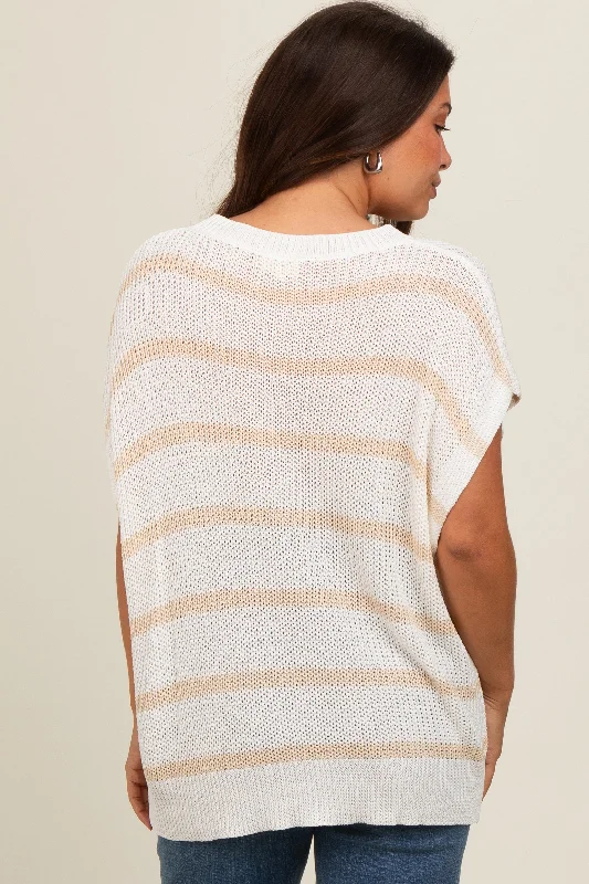 Taupe Striped Drop Shoulder Maternity Sweater Top