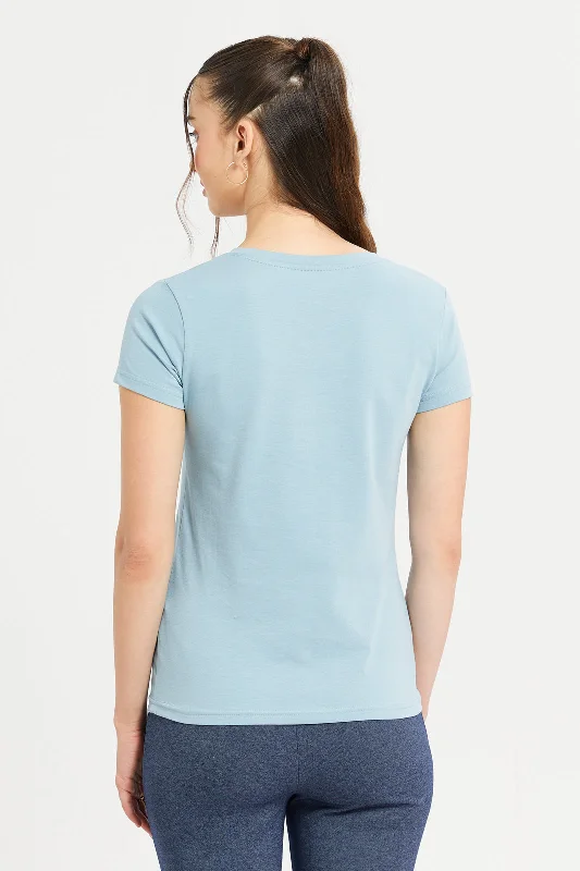 Women Teal Basic T-Shirt