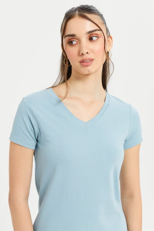 Women Teal Basic T-Shirt