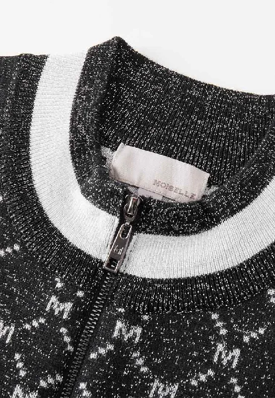 Black MOISELLE Monogram Knit Zip-up Sweater