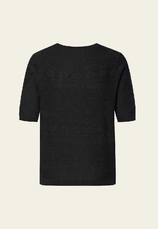 Black Knit Short Sleeves Crew Neck Top