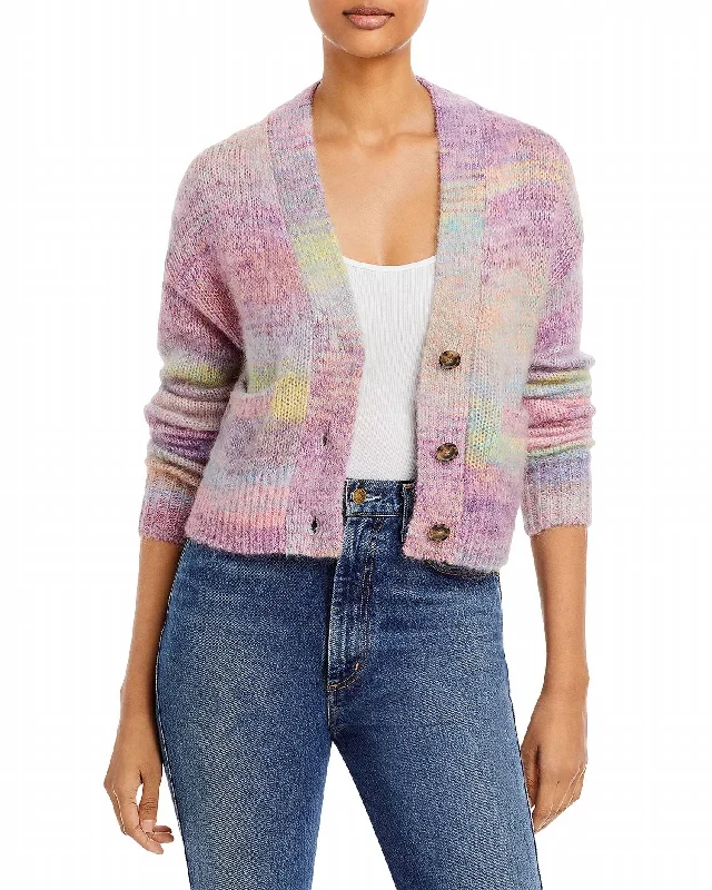 90's Crop Oversized Cardigan In Purple Space Dye