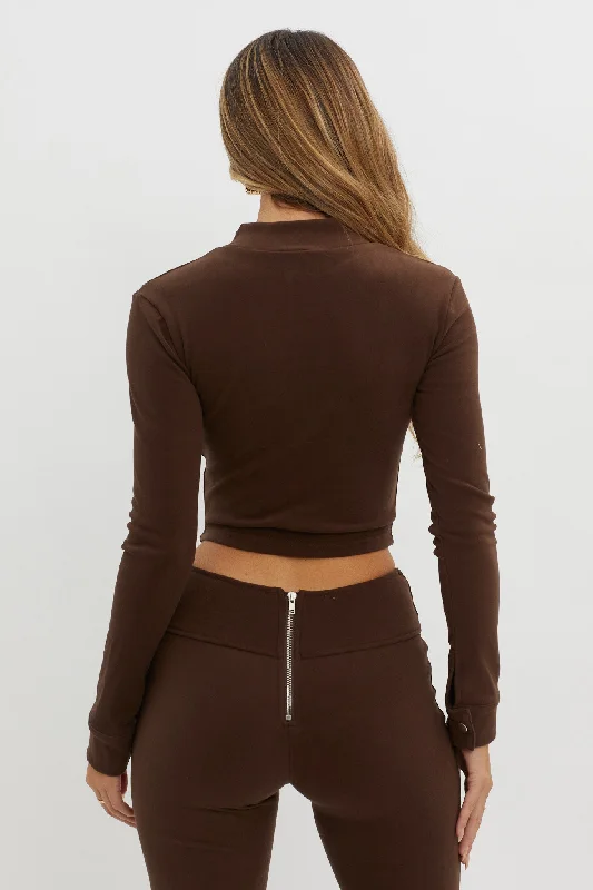 Better Not Long Sleeve V-Waist Top Chocolate