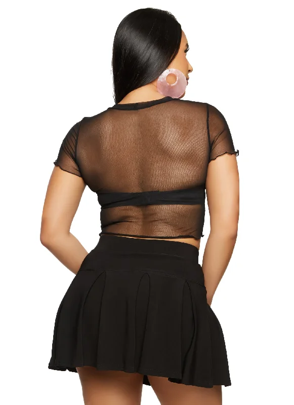 Mesh Bow Detail Crop Top