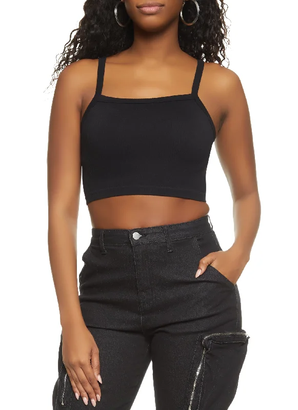 Ribbed Knit Seamless Cropped Cami