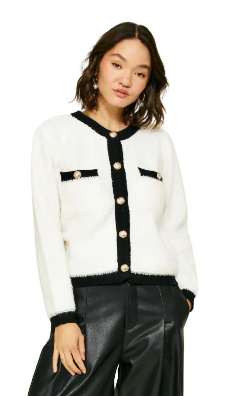 Bon Short Cardigan In White/black