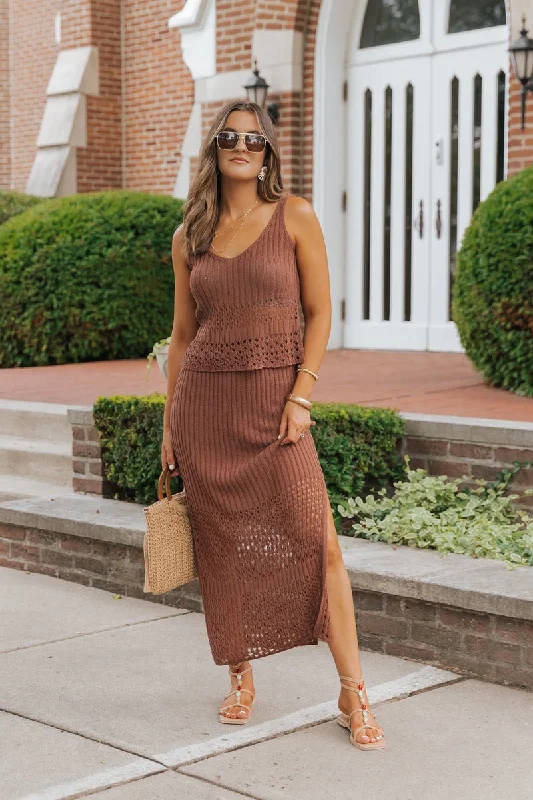 Brown Crochet Sweater Tank Top