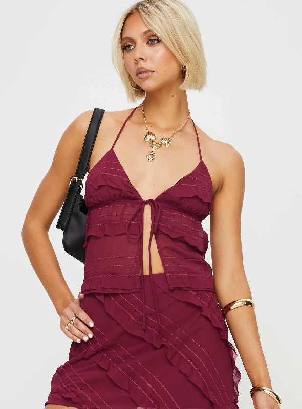 Chantria Top Burgundy Ruffle