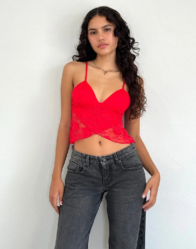 Cojira Lace Butterfly Top in Big Rose Red