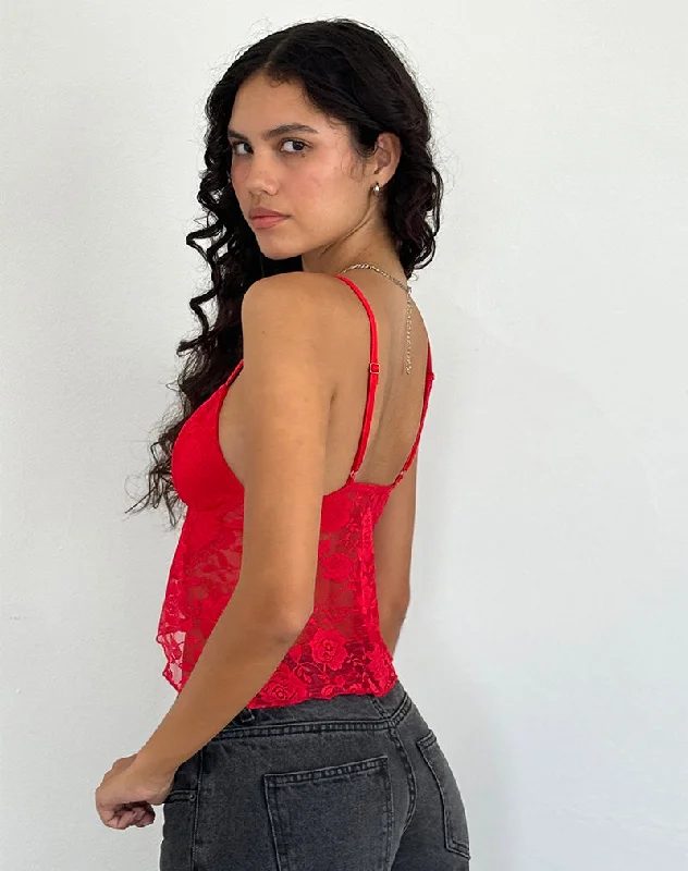 Cojira Lace Butterfly Top in Big Rose Red