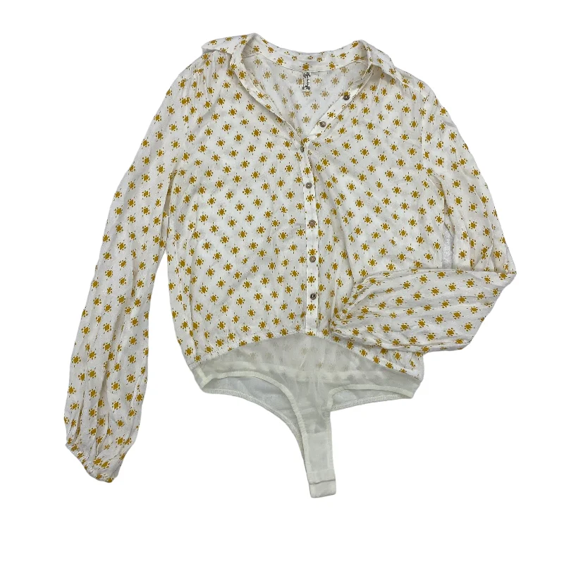 CREAM & YELLOW FREE PEOPLE BODYSUIT, Size S