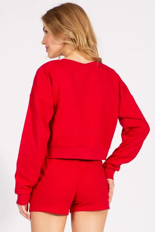 Cropped French Terry Pullover Crewneck Sweatshirt