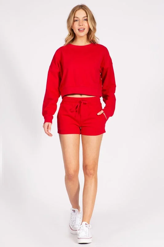 Cropped French Terry Pullover Crewneck Sweatshirt