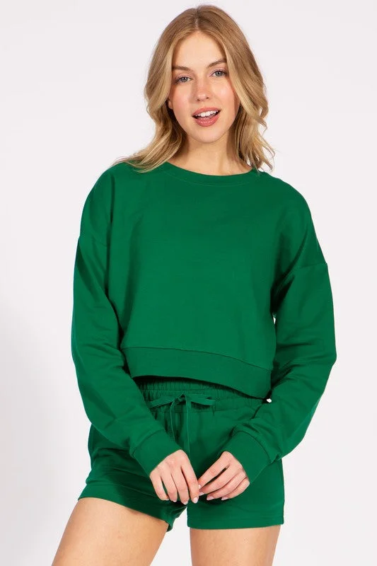 Cropped French Terry Pullover Crewneck Sweatshirt