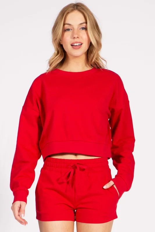 Cropped French Terry Pullover Crewneck Sweatshirt