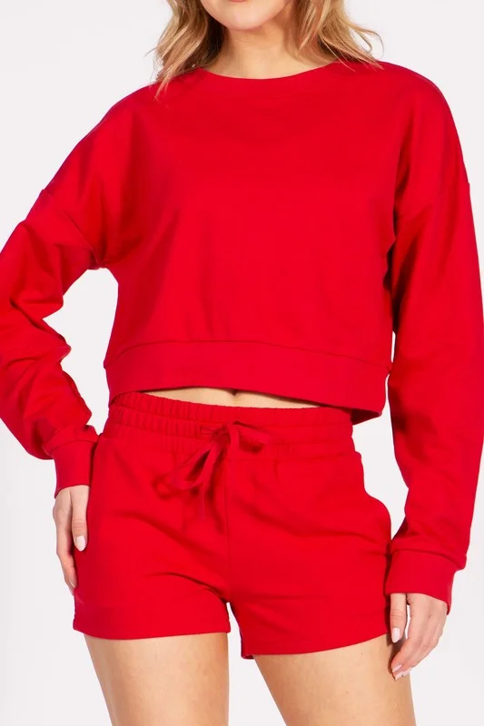 Cropped French Terry Pullover Crewneck Sweatshirt