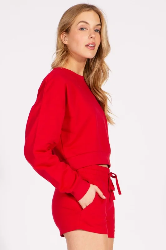 Cropped French Terry Pullover Crewneck Sweatshirt