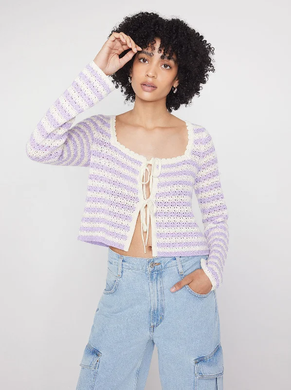 Dionne Lilac Stripe Crochet Knit Cardigan