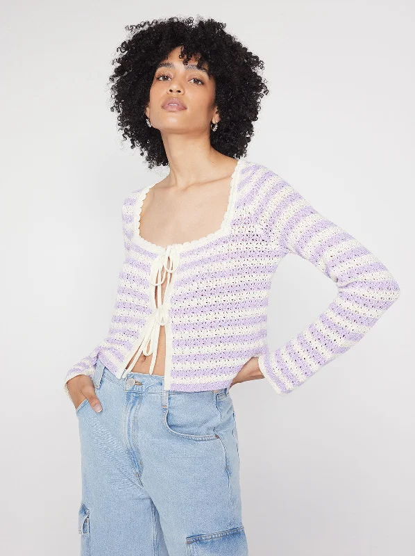 Dionne Lilac Stripe Crochet Knit Cardigan