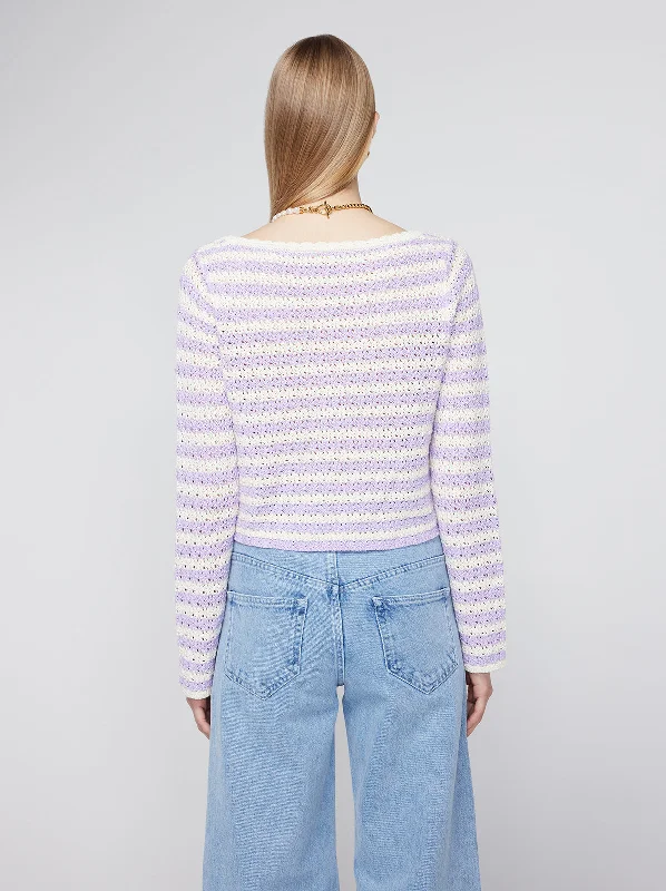 Dionne Lilac Stripe Crochet Knit Cardigan