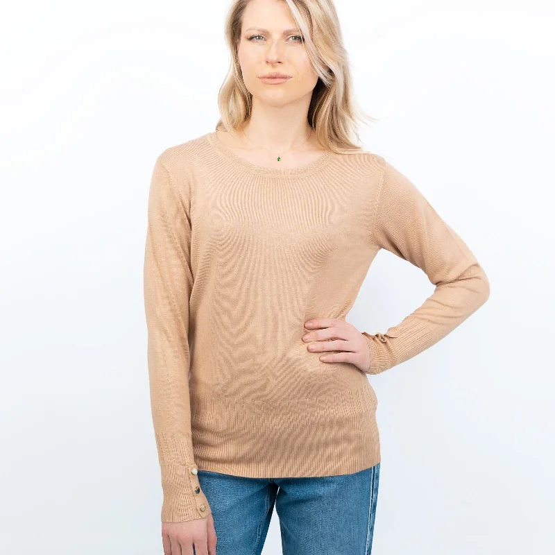 Dorothy Perkins Beige Long Sleeve Lightweight Jumpers Crew Neck Tops