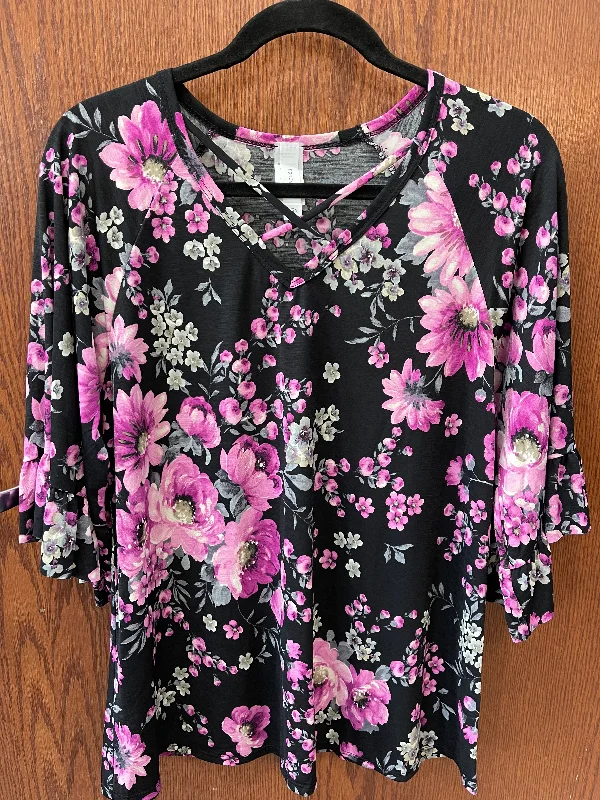 Floral V Neck Top with 3/4 Sleeve