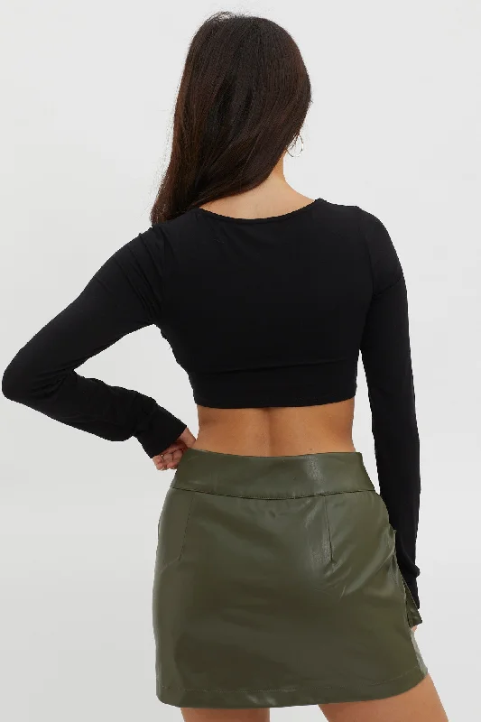 Foxy Twist Long Sleeve Crop Top Black