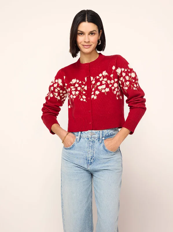 Ginnie Red Floral Knit Cardigan