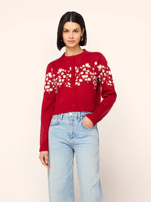 Ginnie Red Floral Knit Cardigan