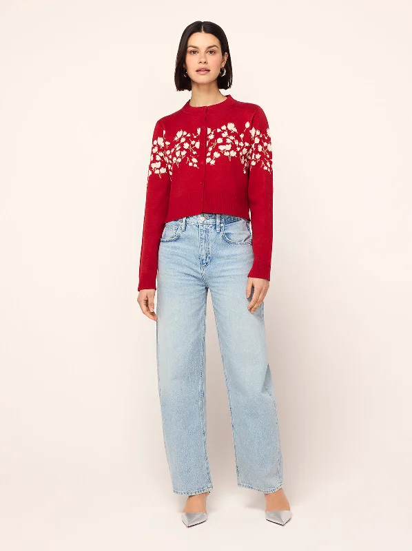 Ginnie Red Floral Knit Cardigan