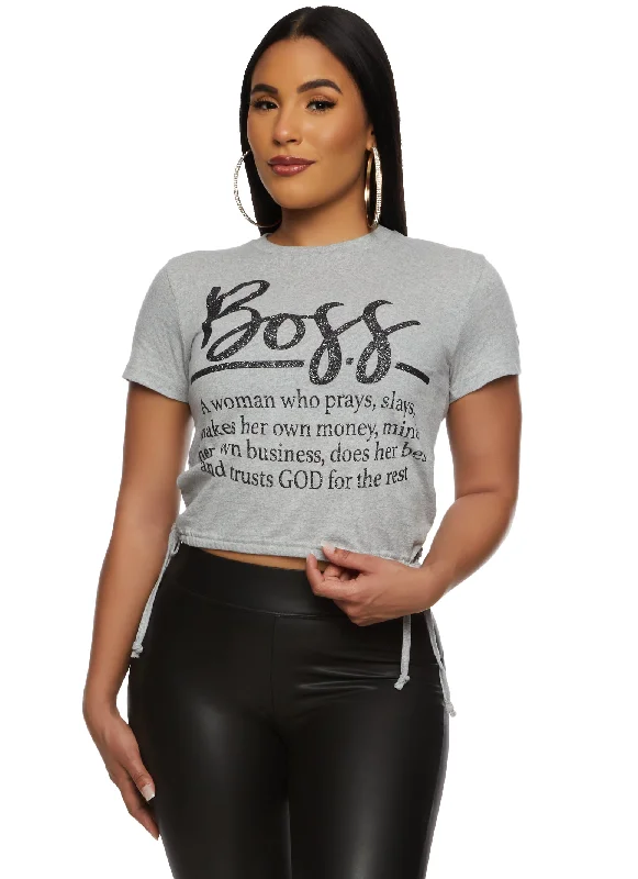 Boss Glitter Graphic Cropped Tee