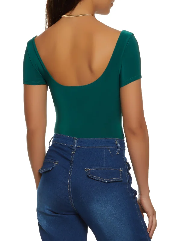 Ruched Front Scoop Neck Bodysuit